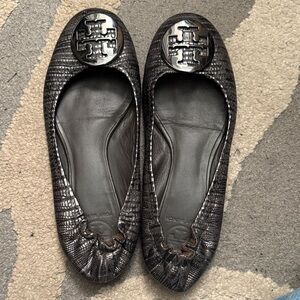 Tory Burch Textured Black Flats